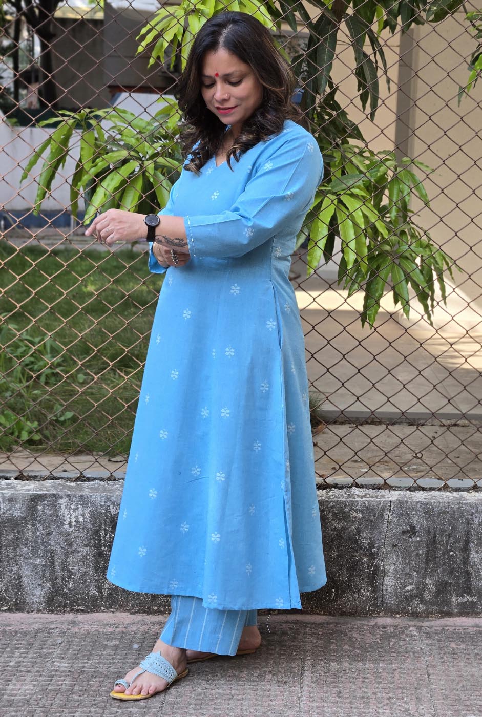 Nazakat Handloom Cotton Co-Ord Set Firoza