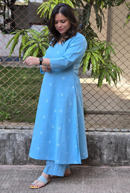 Nazakat Handloom Cotton Co-Ord Set Firoza