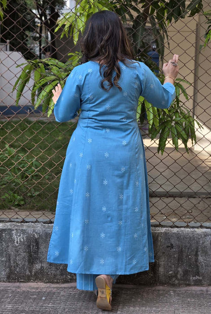 Nazakat Handloom Cotton Co-Ord Set Firoza