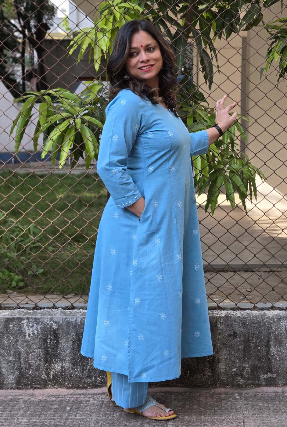 Nazakat Handloom Cotton Co-Ord Set Firoza