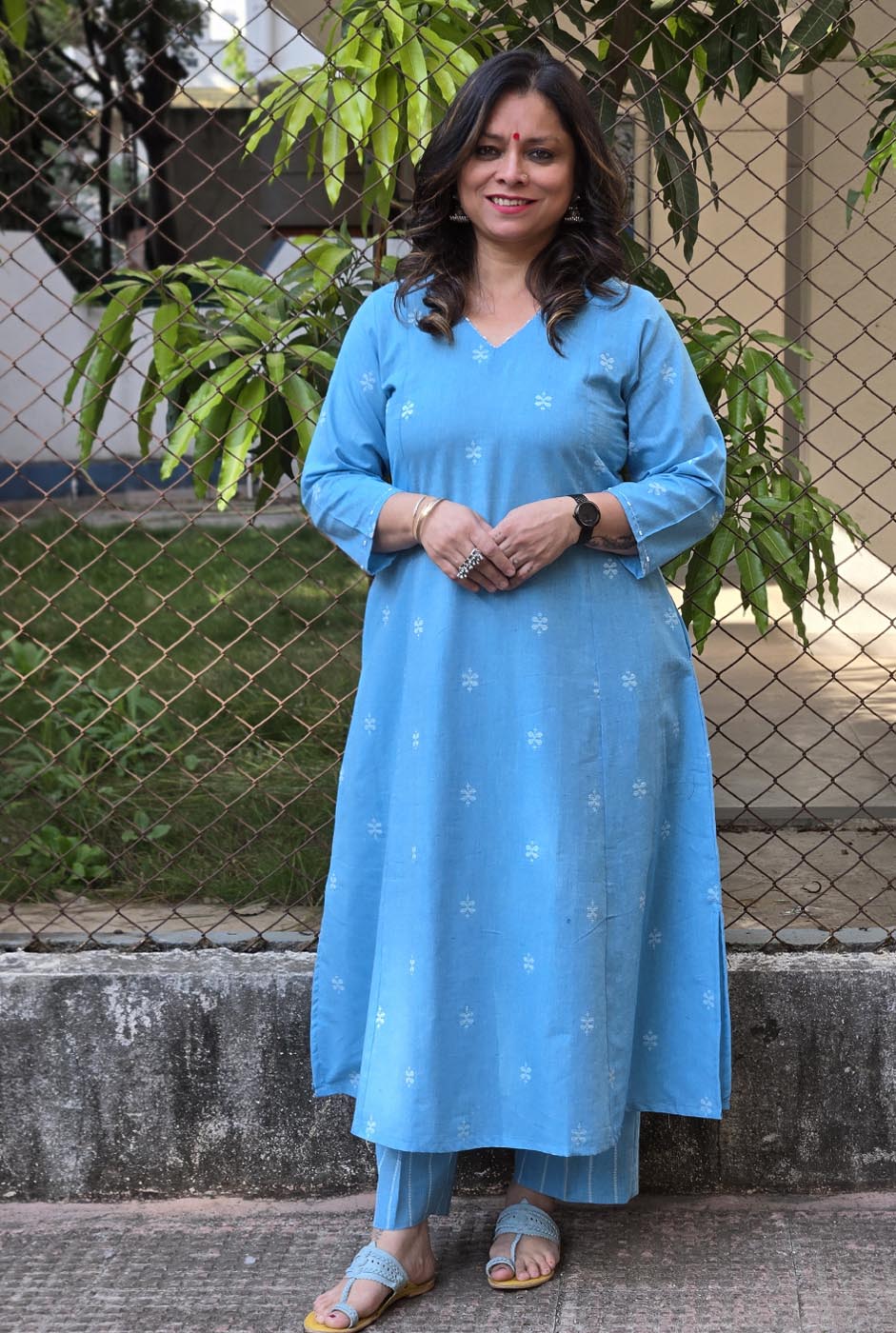 Nazakat Handloom Cotton Co-Ord Set Firoza