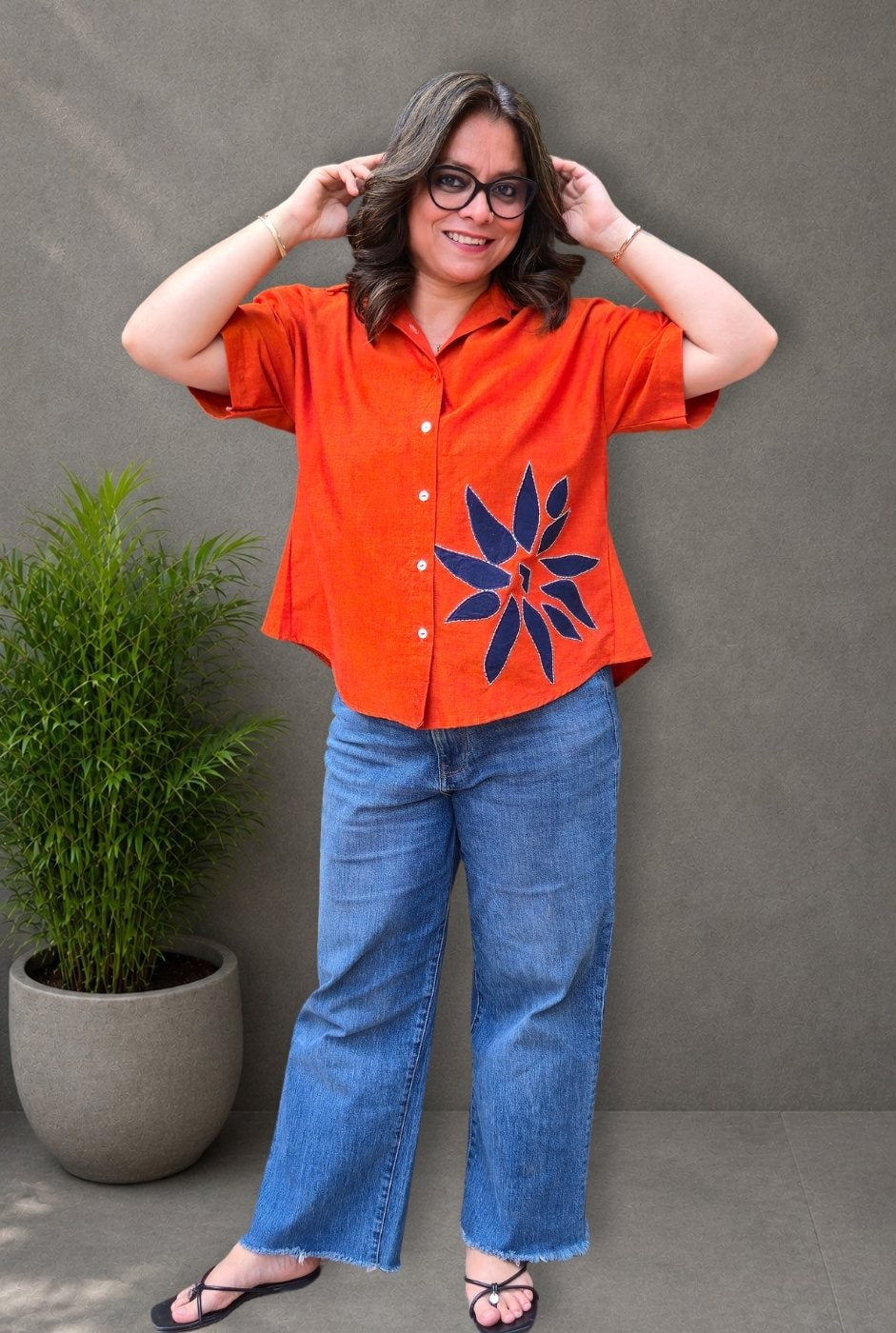 Rangoli – Orange Patchwork Handloom Cotton Shirt