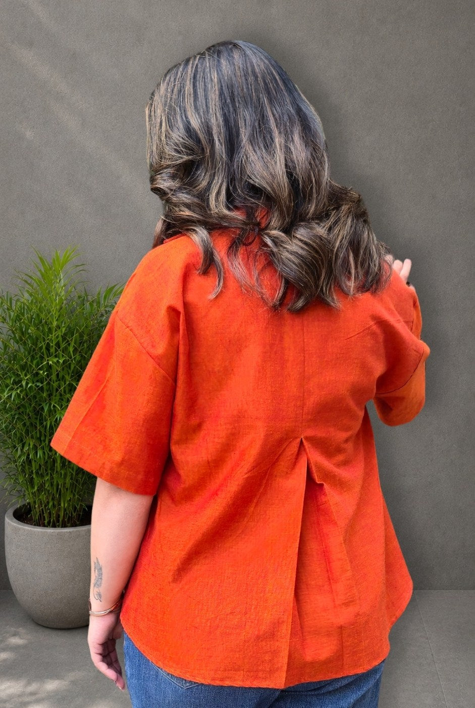 Rangoli – Orange Patchwork Handloom Cotton Shirt