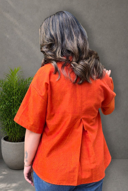 Rangoli – Orange Patchwork Handloom Cotton Shirt