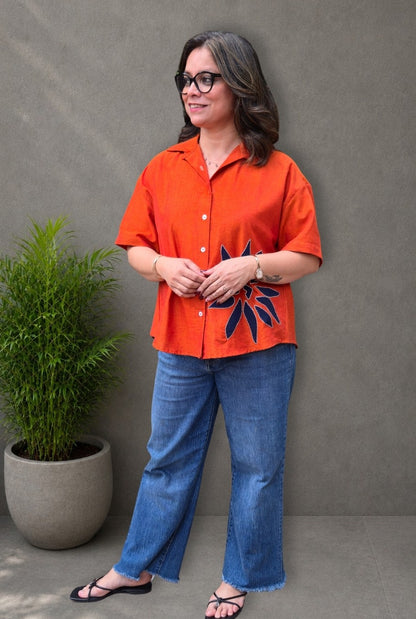 Rangoli – Orange Patchwork Handloom Cotton Shirt