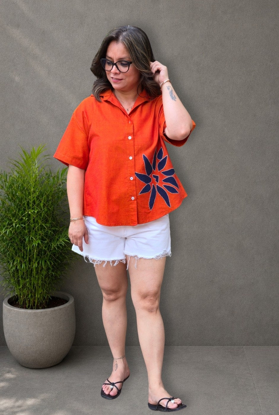 Rangoli – Orange Patchwork Handloom Cotton Shirt