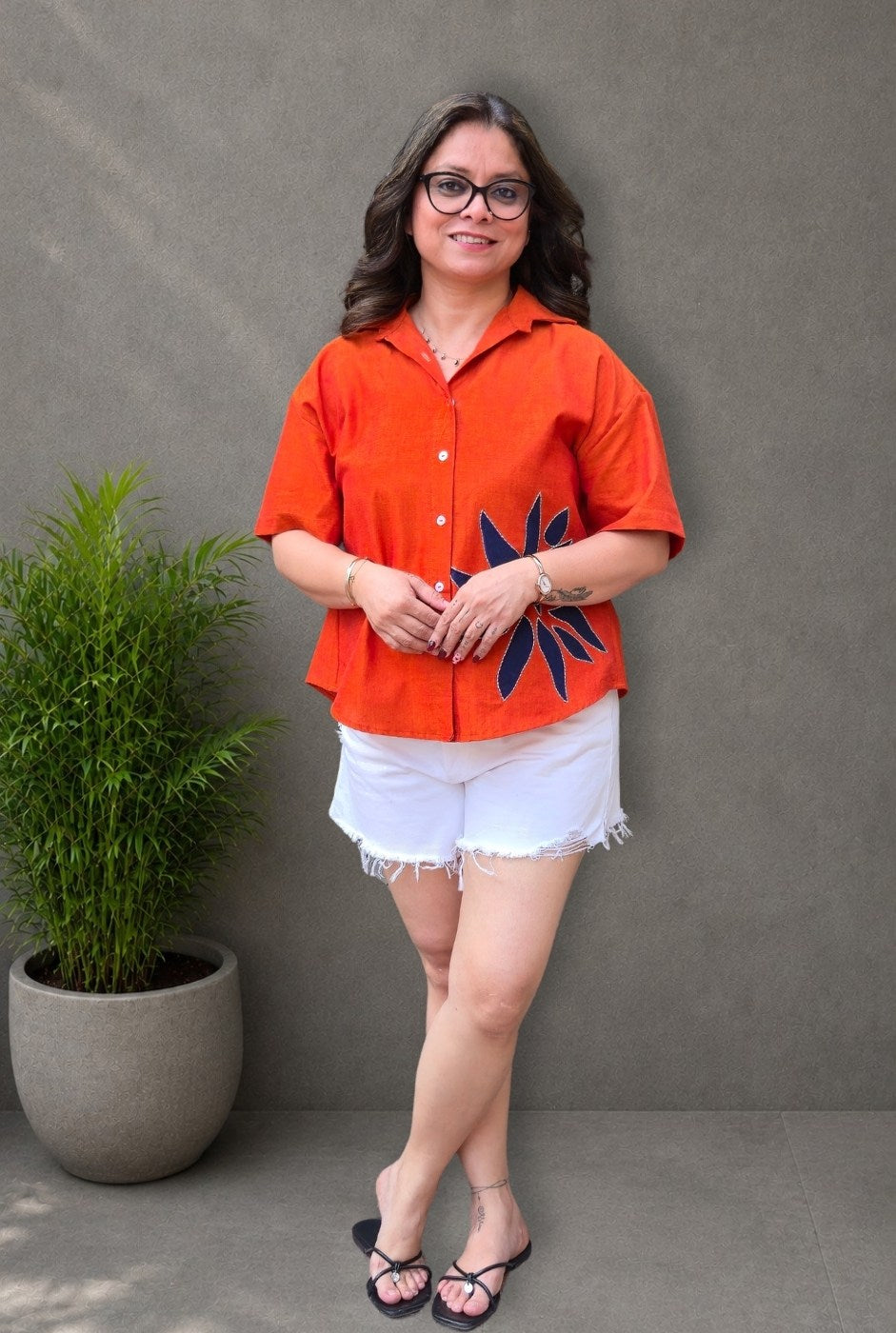 Rangoli – Orange Patchwork Handloom Cotton Shirt