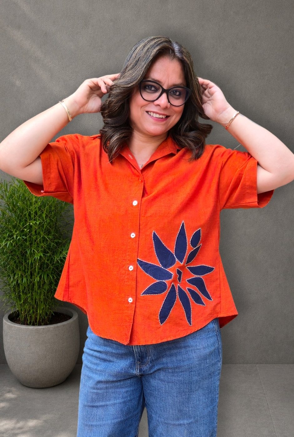 Rangoli – Orange Patchwork Handloom Cotton Shirt