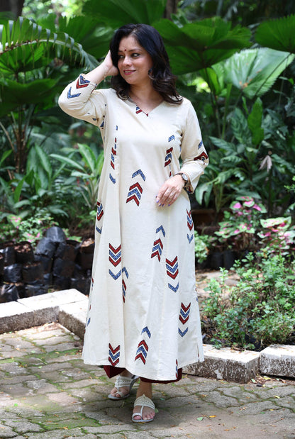 Alahi Ajrakh Arrow block White kurta
