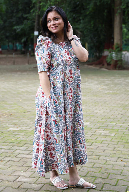 Hand Block Printed Cotton Floral Dress