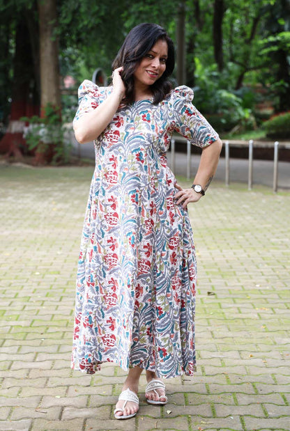 Hand Block Printed Cotton Floral Dress