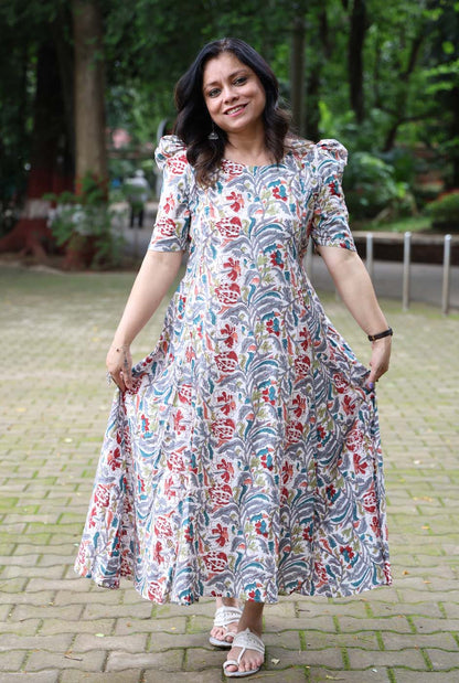 Hand Block Printed Cotton Floral Dress