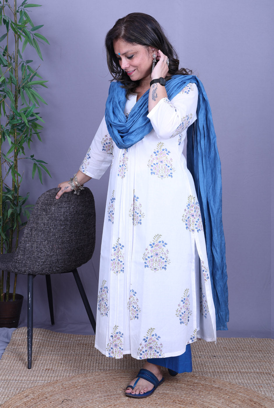 Maira – Handblock Cotton White Kurta Pant Set of 2