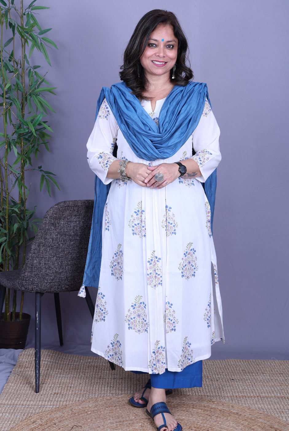 Maira – Handblock Cotton White Kurta Pant Set of 2