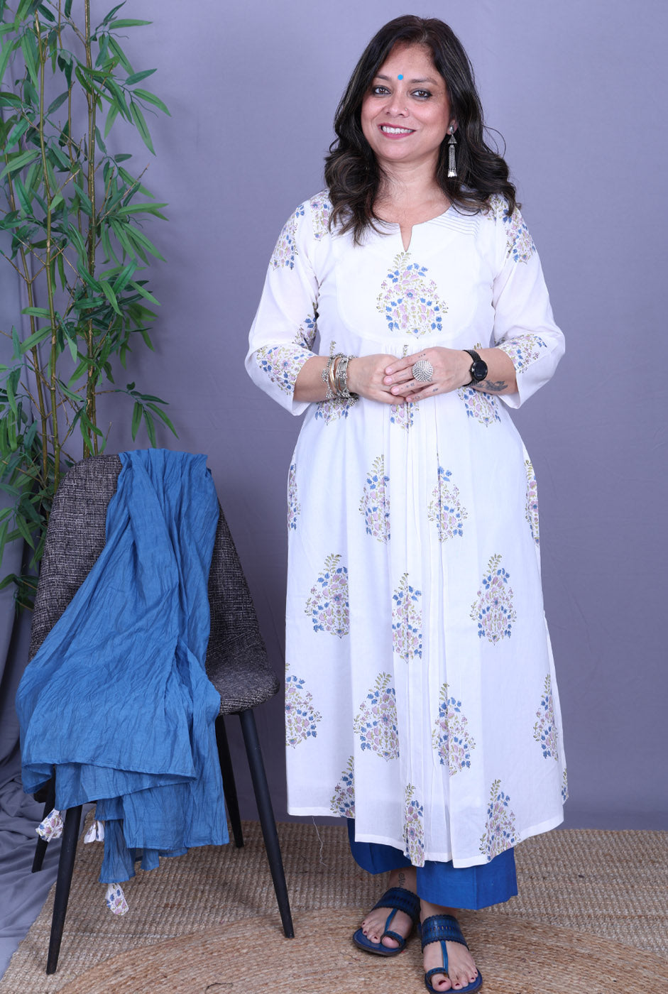Maira – Handblock Cotton White Kurta Pant Set of 2