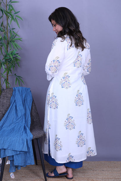 Maira – Handblock Cotton White Kurta Pant Set of 2