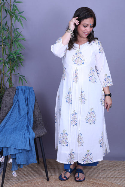 Maira – Handblock Cotton White Kurta Pant Set of 2