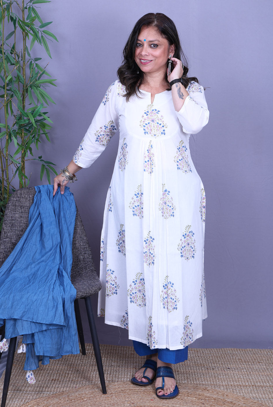 Maira – Handblock Cotton White Kurta Pant Set of 2