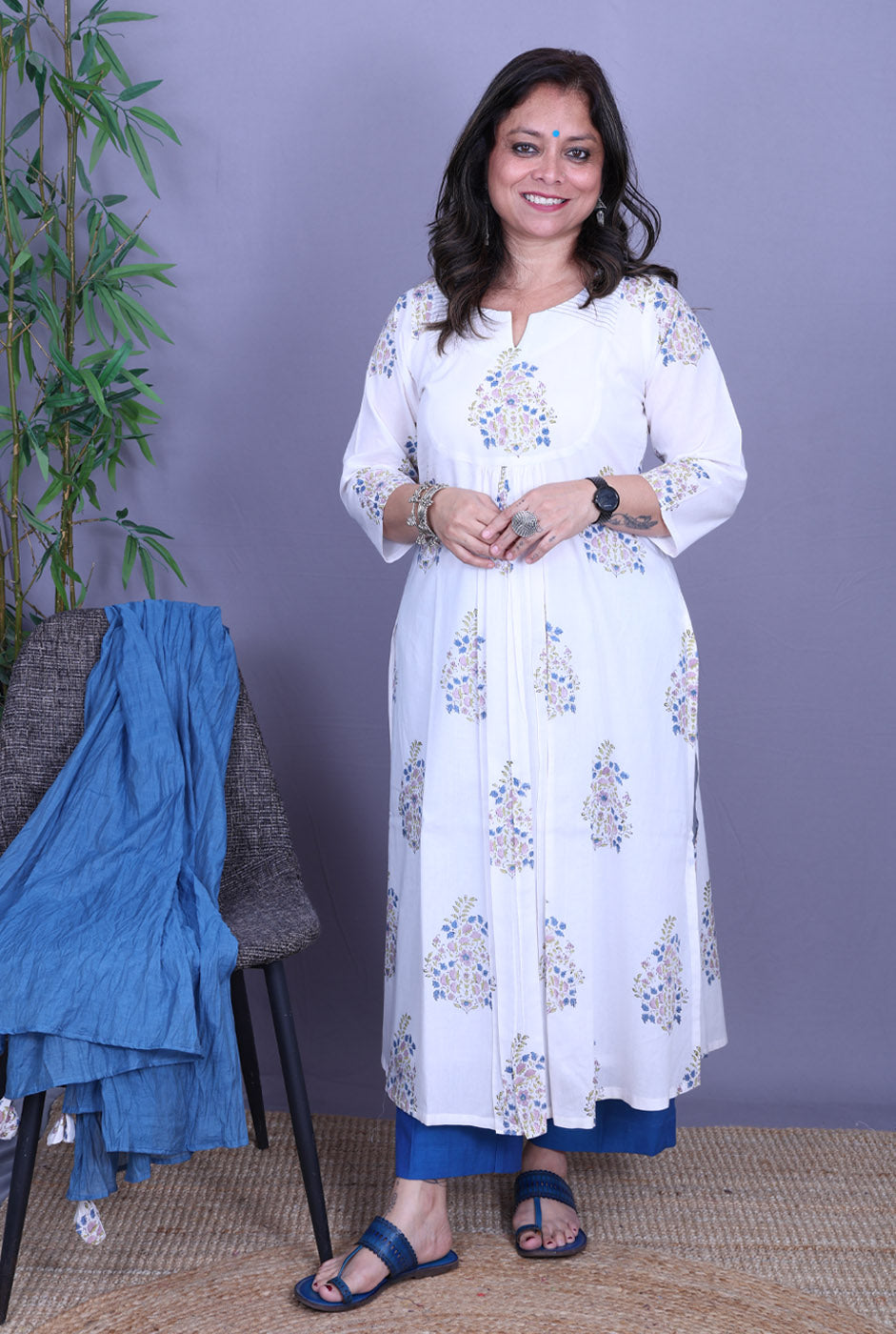 Maira – Handblock Cotton White Kurta Pant Set of 2
