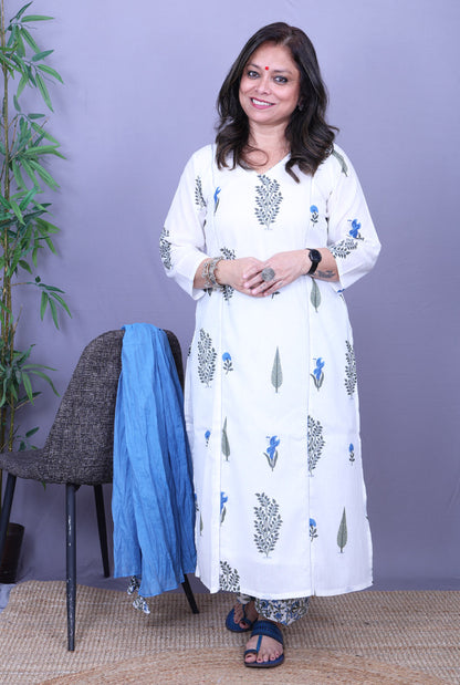 Set of 2 Firdaus Mughal Buta Hand Block Cotton Kurta Pant Set A