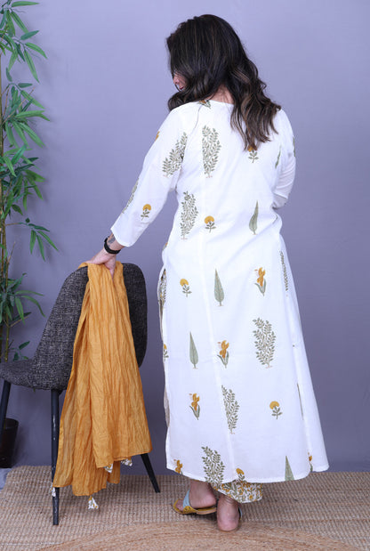 Set of 2 Firdaus Mughal Buta Hand Block Cotton Kurta Pant Set B