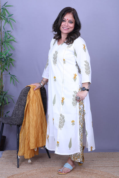 Set of 2 Firdaus Mughal Buta Hand Block Cotton Kurta Pant Set B