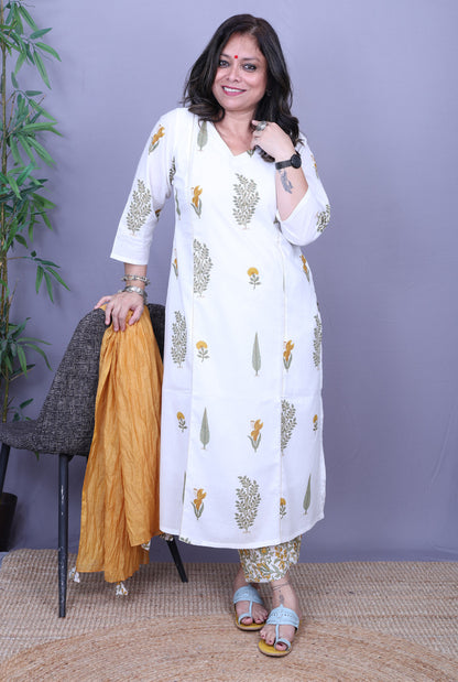 Set of 2 Firdaus Mughal Buta Hand Block Cotton Kurta Pant Set B