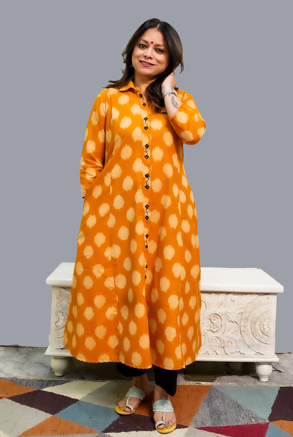 Mustard Exclusive Ikat Kurti