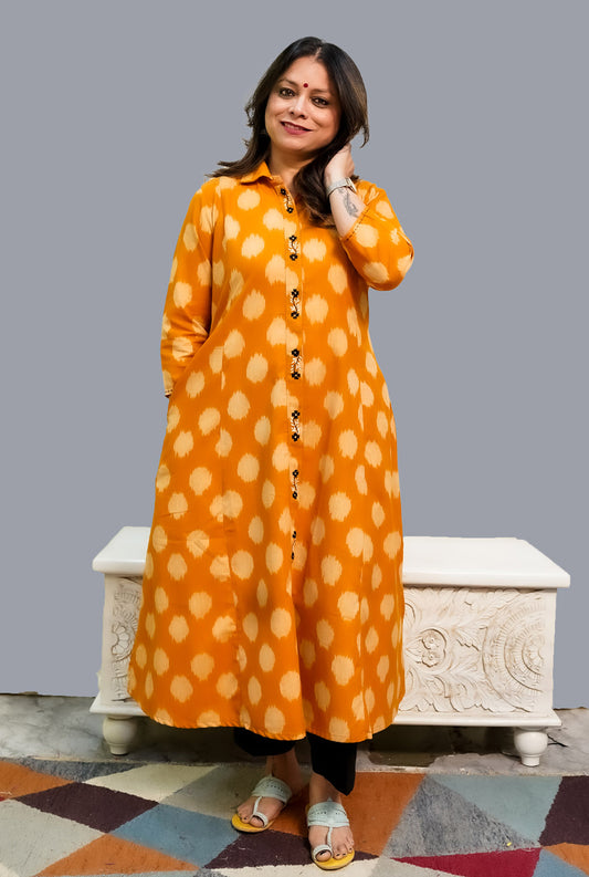 Mustard Exclusive Ikat Kurti