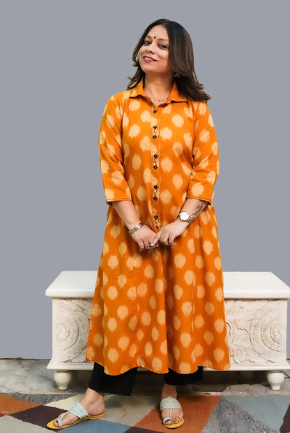 Mustard Exclusive Ikat Kurti