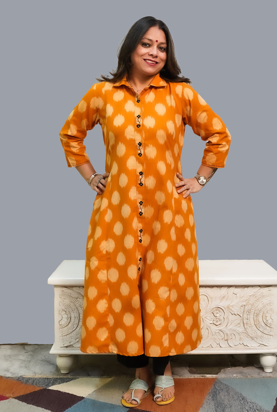 Mustard Exclusive Ikat Kurti