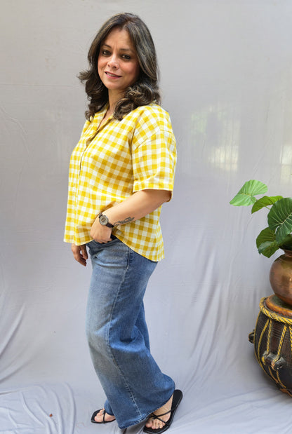 Chaukat Yellow Checkered Anti-Fit Shirt