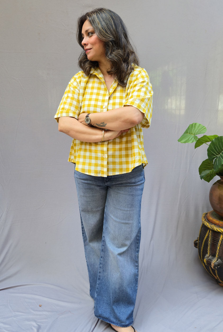 Chaukat Yellow Checkered Anti-Fit Shirt