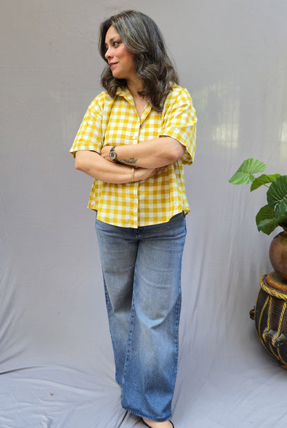 Chaukat Yellow Checkered Anti-Fit Shirt