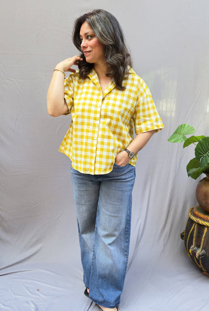 Chaukat Yellow Checkered Anti-Fit Shirt