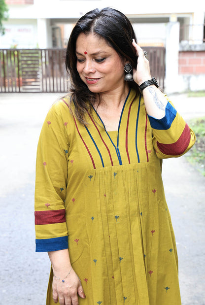 Nazakat Yellow Ochre  Handloom Cotton Co-Ord Set