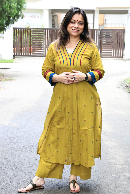 Nazakat Yellow Ochre  Handloom Cotton Co-Ord Set