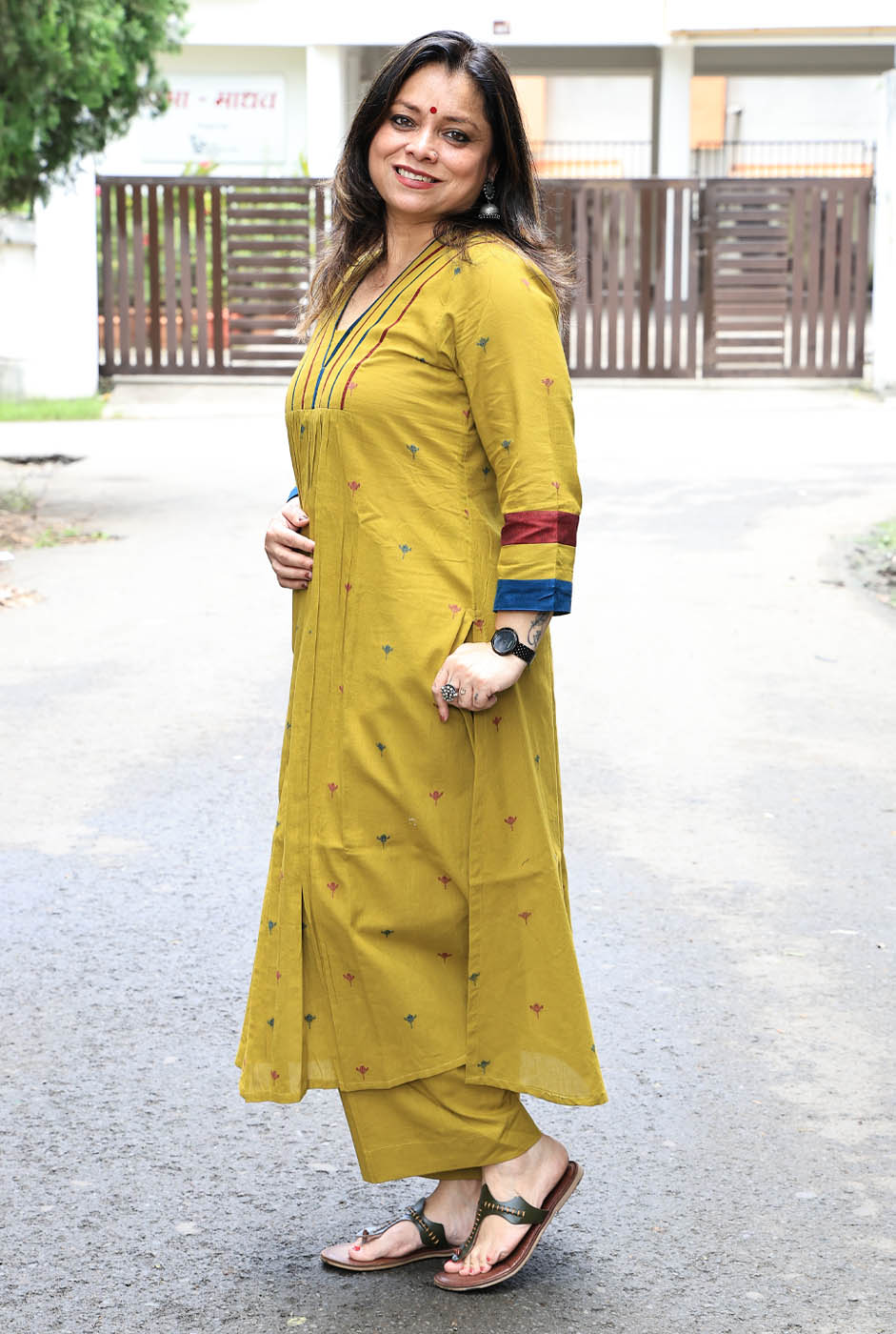 Nazakat Yellow Ochre  Handloom Cotton Co-Ord Set