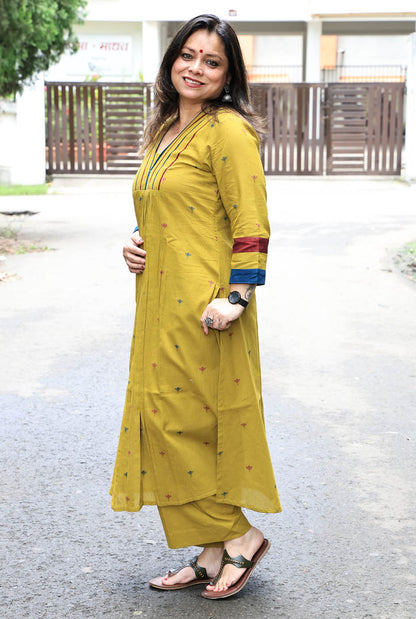 Nazakat Yellow Ochre  Handloom Cotton Co-Ord Set