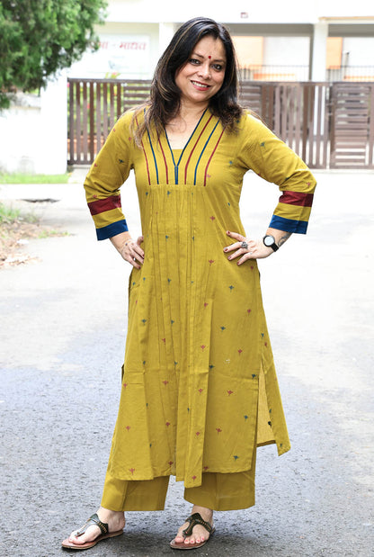 Nazakat Yellow Ochre  Handloom Cotton Co-Ord Set