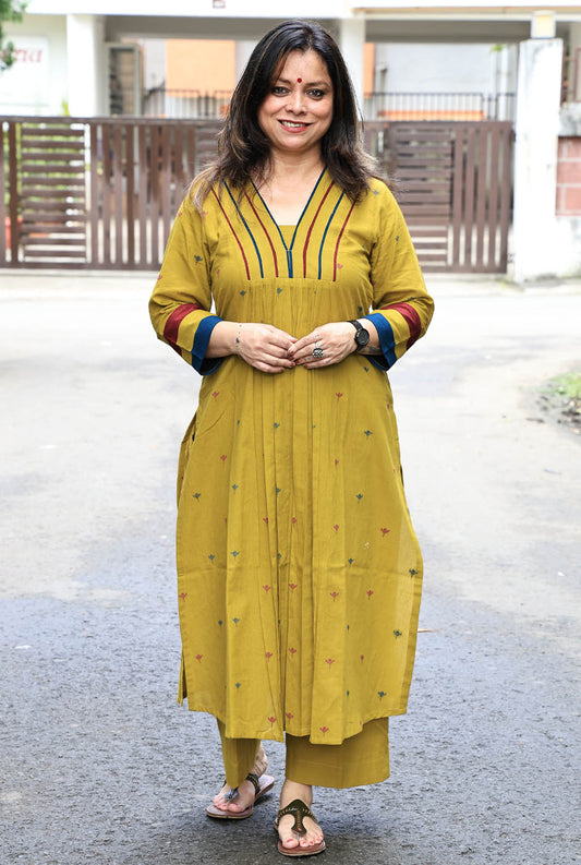 Nazakat Yellow Ochre  Handloom Cotton Co-Ord Set