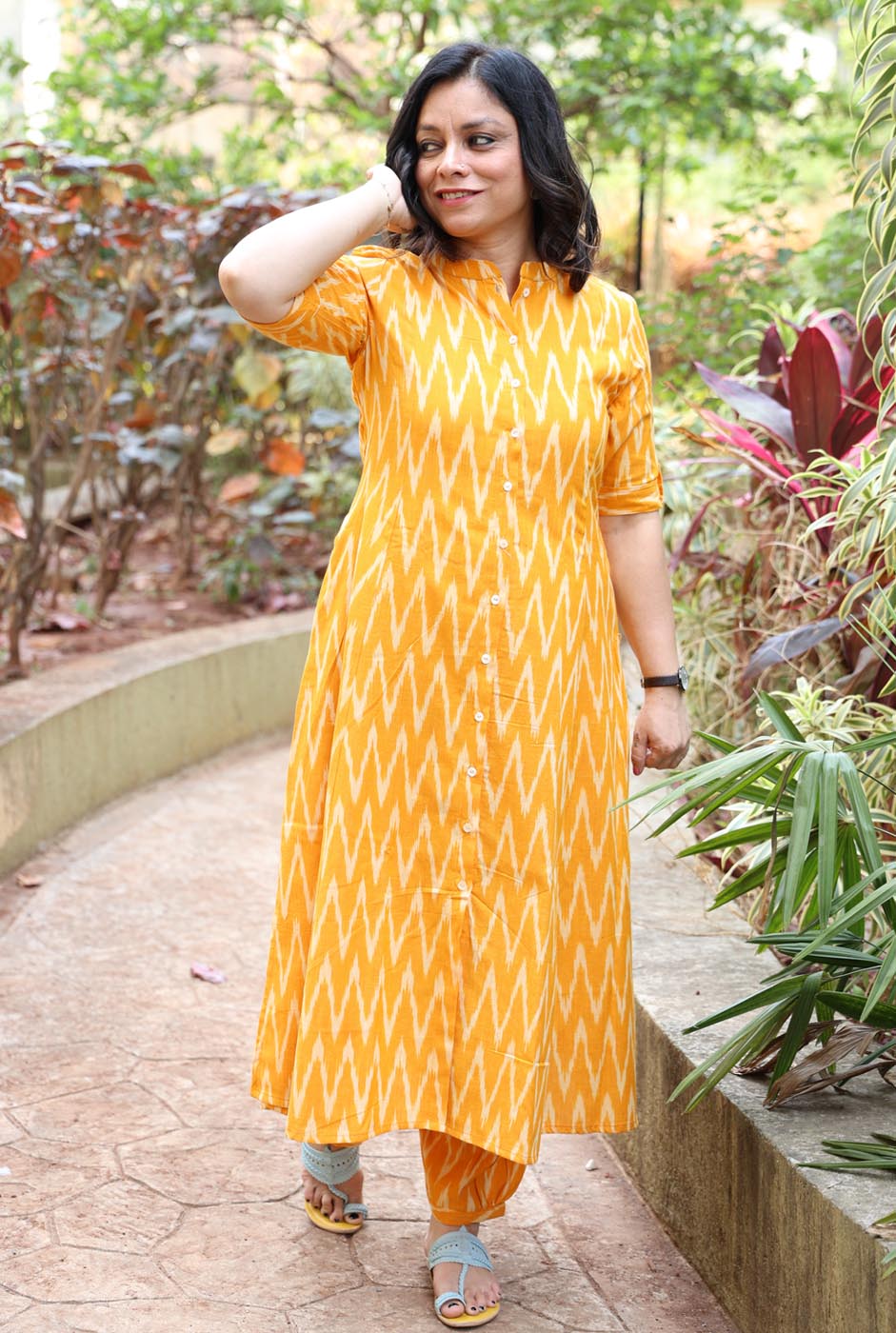 Stylish Yellow Ikat Co-ord Set (two piece set)