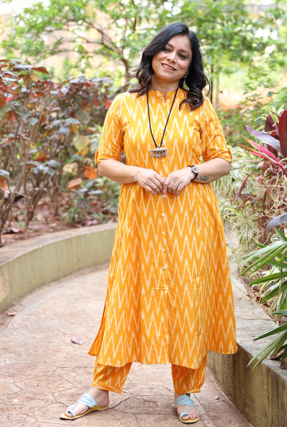 Stylish Yellow Ikat Co-ord Set (two piece set)