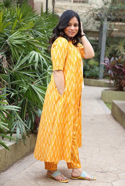 Stylish Yellow Ikat Co-ord Set (two piece set)
