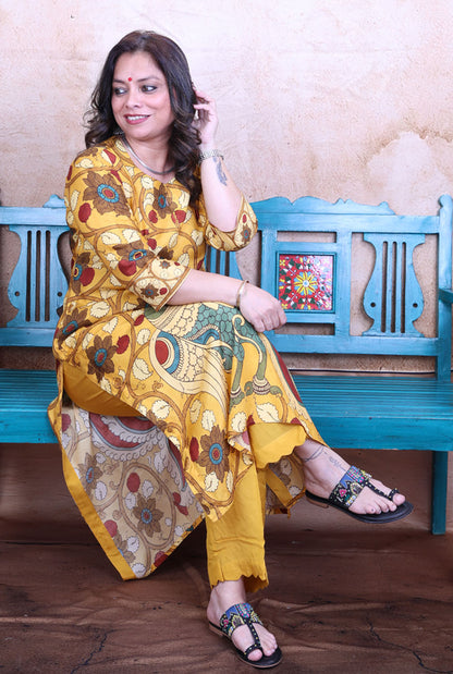 Mayura Yellow Kalamkari Muslin Co-ord Set of 2