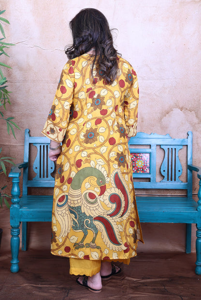 Mayura Yellow Kalamkari Muslin Co-ord Set of 2