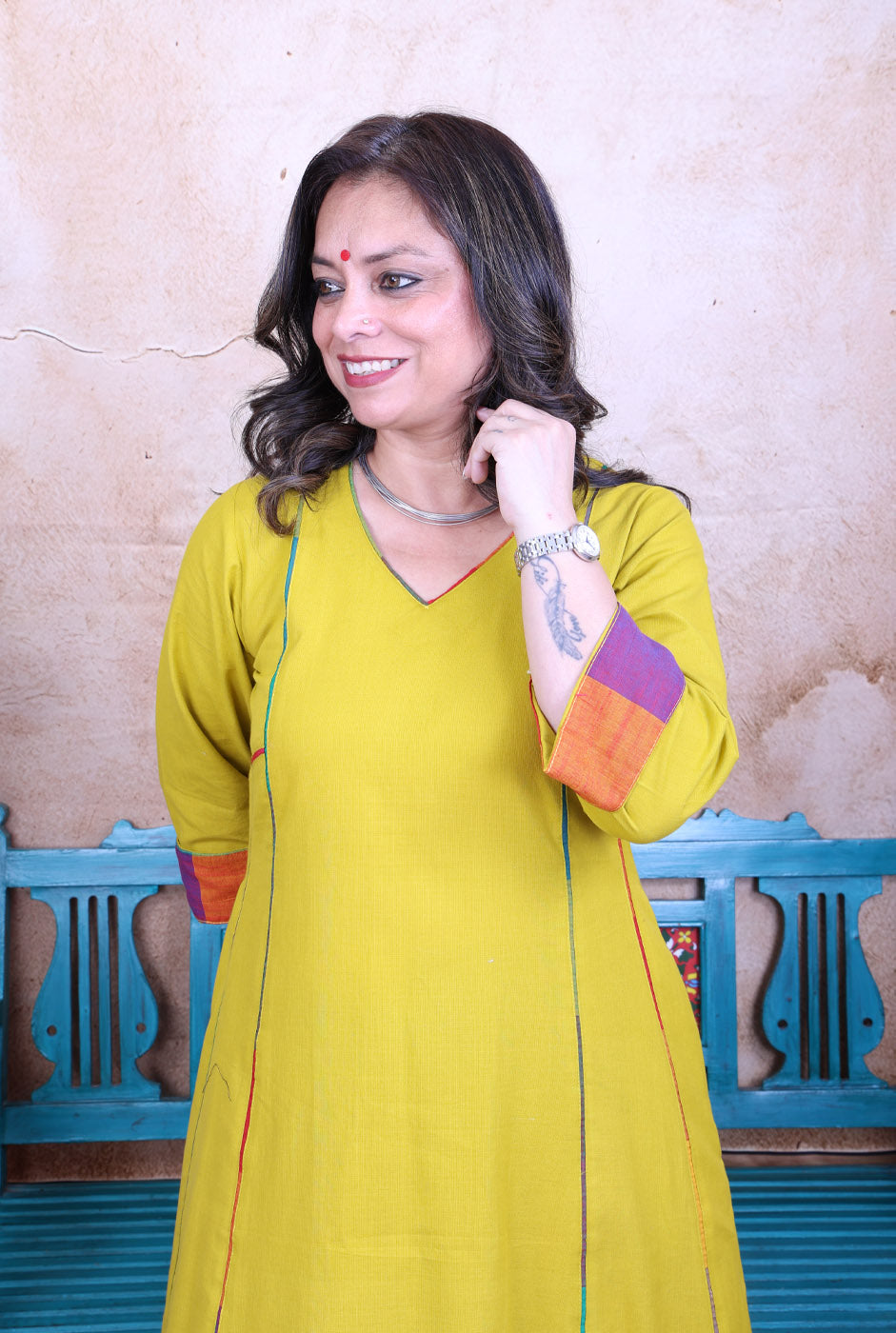 Kesar Yellow Ochre Handloom Cotton Kalidar Kurta