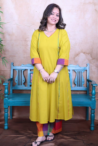 Kesar Yellow Ochre Handloom Cotton Kalidar Kurta