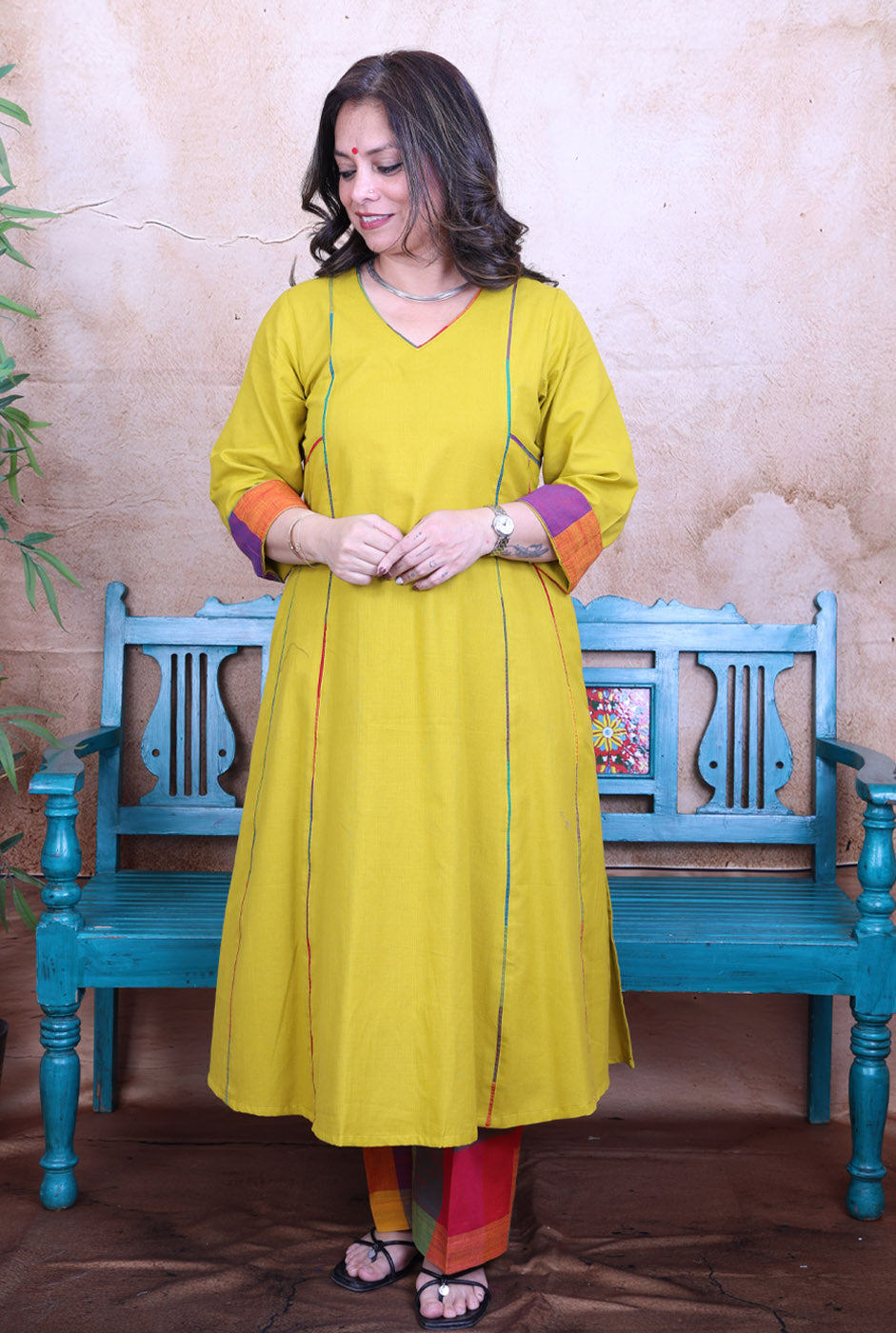 Kesar Yellow Ochre Handloom Cotton Kalidar Kurta