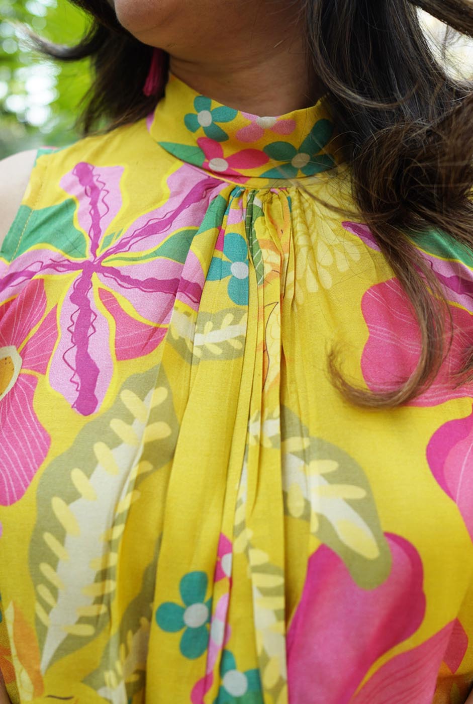 Sunshine Yellow Polo Neck Short Top